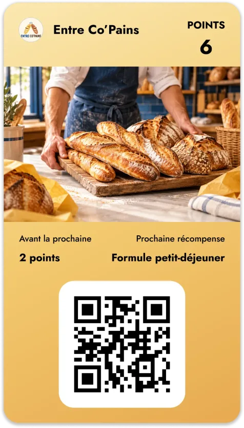 Carte de fidélité Entre Co’Pains dans le Wallet avec un solde de 6 points